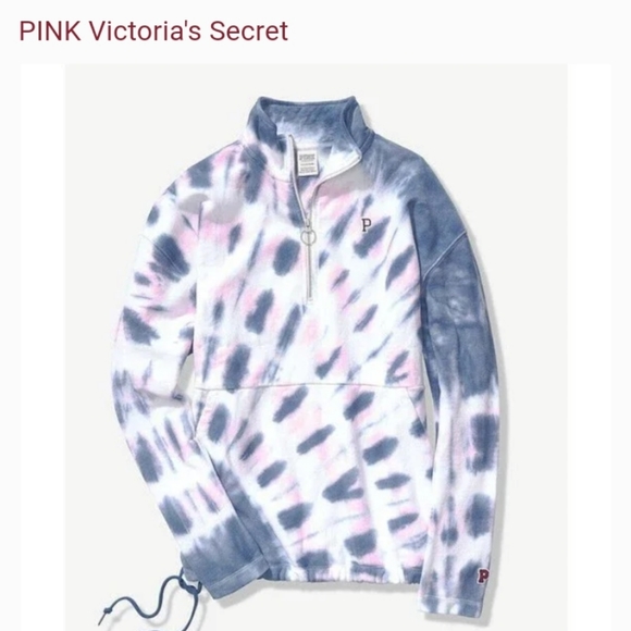 VS VICTORIAS SECRET PINK PREMIUM  QUARTER ZIP SWEATER JACKET TIE DYE Sz L - Picture 1 of 8